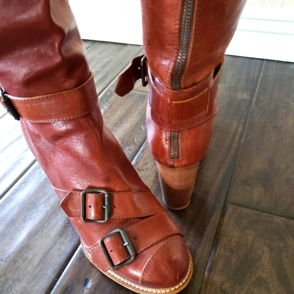 Vintage Anna Sui tall leather buckle boots. Barely worn